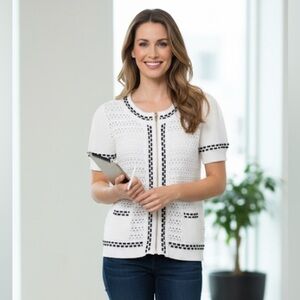 RED VALENTINO
Ribbon-Trimmed Crotchet Zip-Up Top (P)